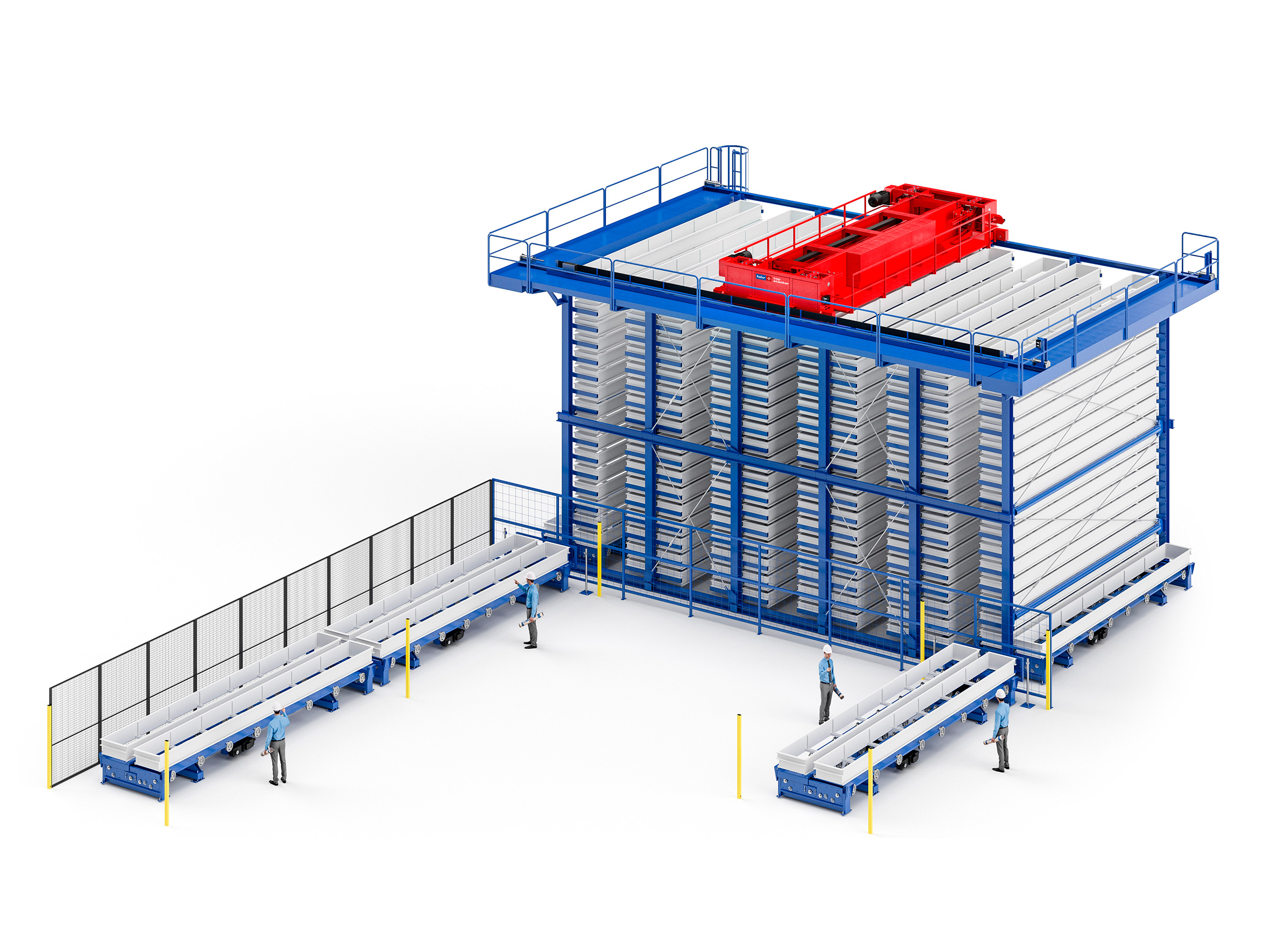 Rendu 3D du MATT TOP - Stockage de franchissement automatisé - Fehr Lagerlogistik