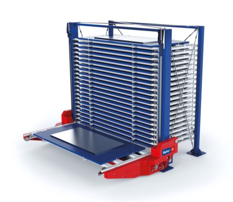 3D-Rendering des Ergoline - Automatisiertes Turmlager für Blech - Fehr Lagerlogistik