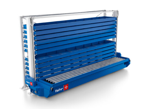 3D-Rendering des Ergoline - Automatisiertes Turmlager für Langgut - Fehr Lagerlogistik