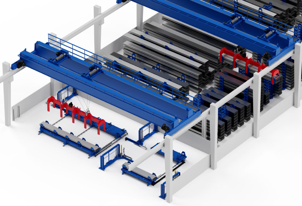 3D-Rendering des Automatic Crane - Automatisches Kranlagers für Langgut von Fehr für Alro Steel