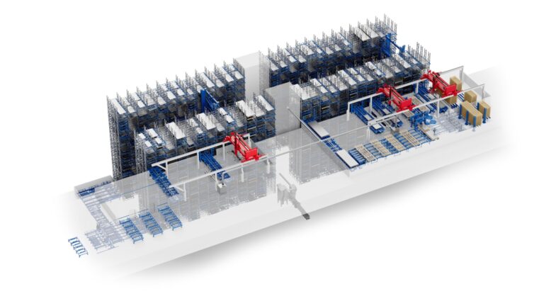 3D-Rendering einer vollautomatisierten Blechhandling-Station von Fehr Handling Systems für Moris